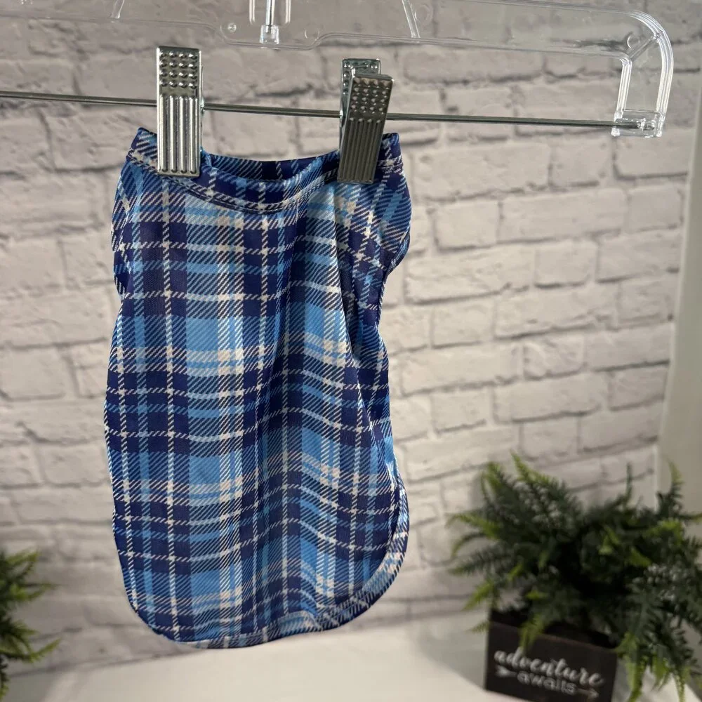 Blue Plaid Flannel Dog Shirt Size S Preppy Fall Pet Top Small Breed